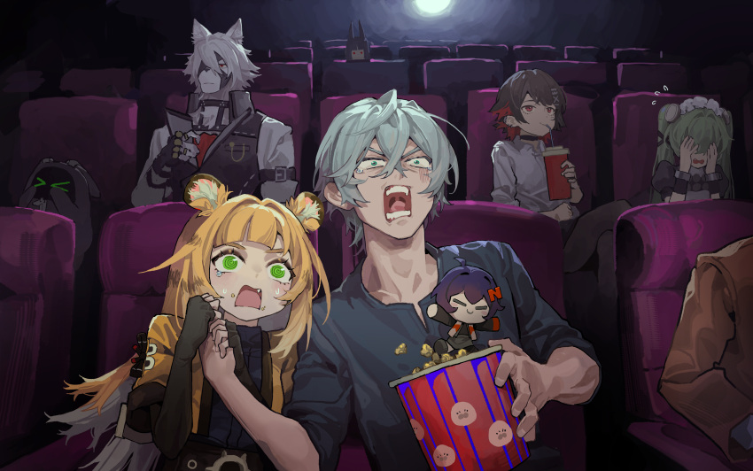 >_<, 2boys, 4girls, @_@, absurdres, animal_ear_fluff, animal_ears, bangboo_(zenless_zone_zero)
