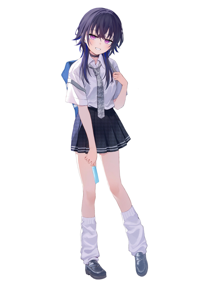 1girl, absurdres, bag, black_choker, black_hair, black_shoes, black_skirt, choker