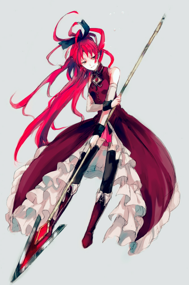 bare_shoulders, black_legwear, boots, bow, hair_bow, long_hair, magical_girl, mahou_shoujo_madoka_magica