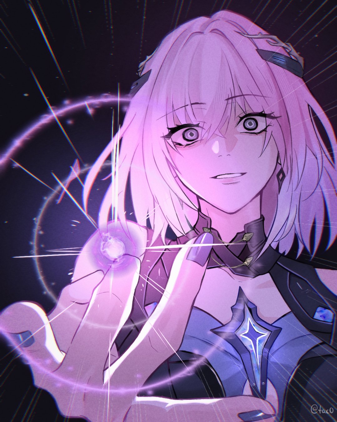 1girl, artist_name, commentary, english_commentary, gojou's_imaginary_technique, hair_ornament, highres, ishmael_(pgr)