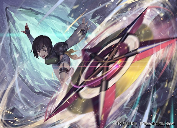 1girl, armor, black_hair, commentary, copyright_notice, crop_top, final_fantasy, final_fantasy_vii