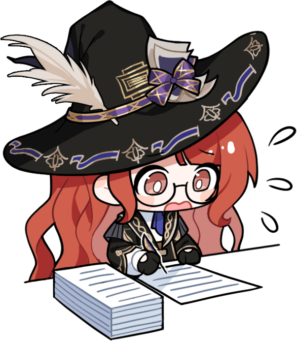 1girl, arm_on_table, artist_request, ascot, belt, black-framed_eyewear, black_gloves, black_hat
