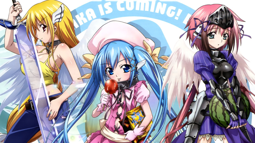 astraea, blonde_hair, blue_hair, cosplay, crossover, ikaros, kore_wa_zombie_desu_ka?, masou_shoujo