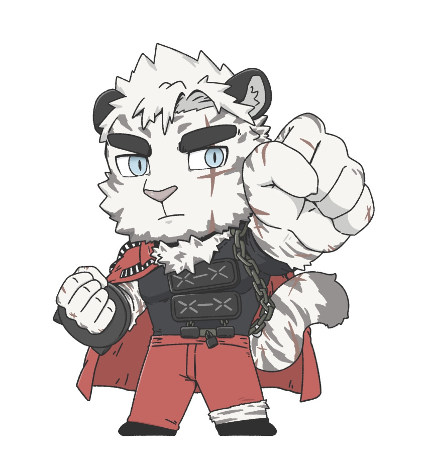 1boy, animal_ears, arknights, black_shirt, chain, chibi, clenched_hands, closed_mouth