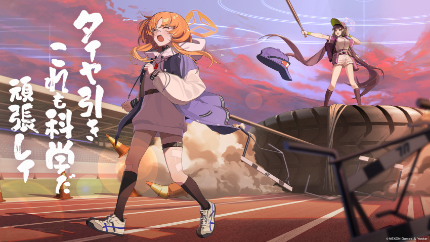 2girls, bandaid, bandaid_on_face, bandaid_on_nose, baseball_bat, baseball_cap, baseball_uniform, black_socks