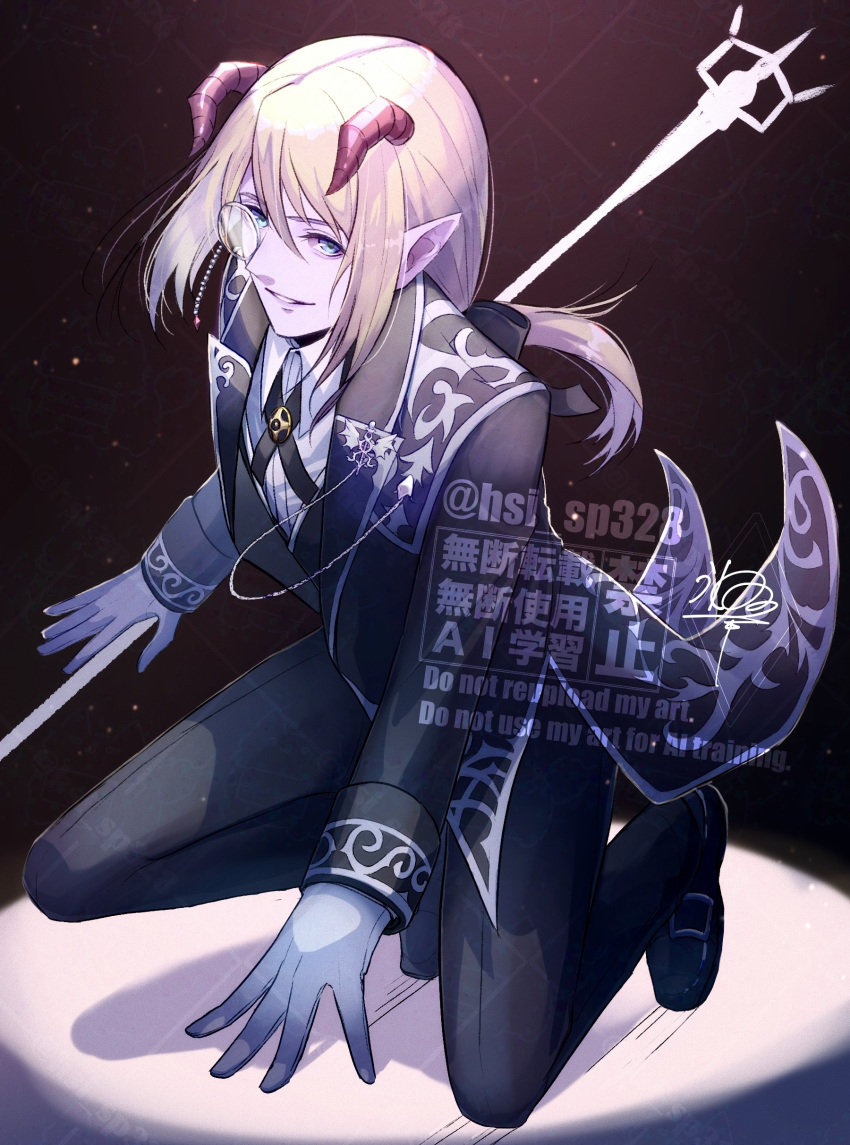 1boy, absurdres, azbar_(dragon_quest), black_bow, black_jacket, black_pants, black_shoes, black_tailcoat