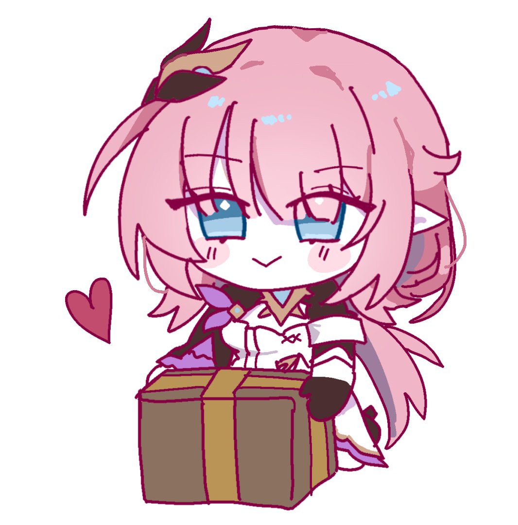 1girl, black_gloves, blue_eyes, blush_stickers, box, chibi, chibi_only, commentary_request