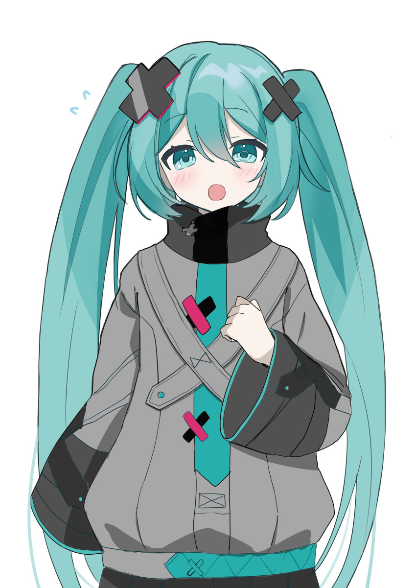 1girl, absurdres, aqua_eyes, aqua_hair, coat, grey_coat, hatsune_miku, highres