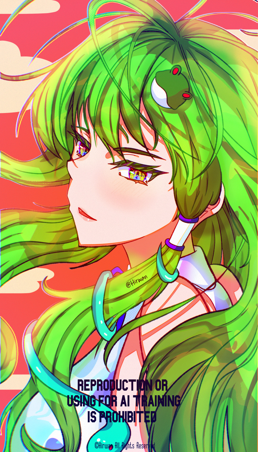 1girl, absurdres, blush, breasts, dress, green_eyes, green_hair, hair_between_eyes