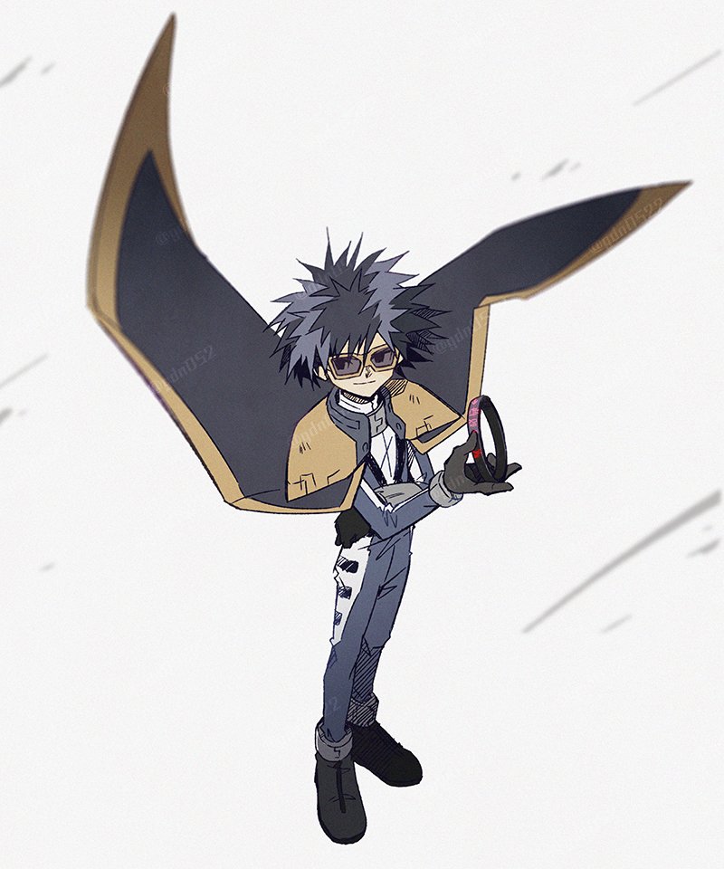1boy, black_cape, black_hair, blue_bodysuit, bodysuit, cape, digimoji, digimon