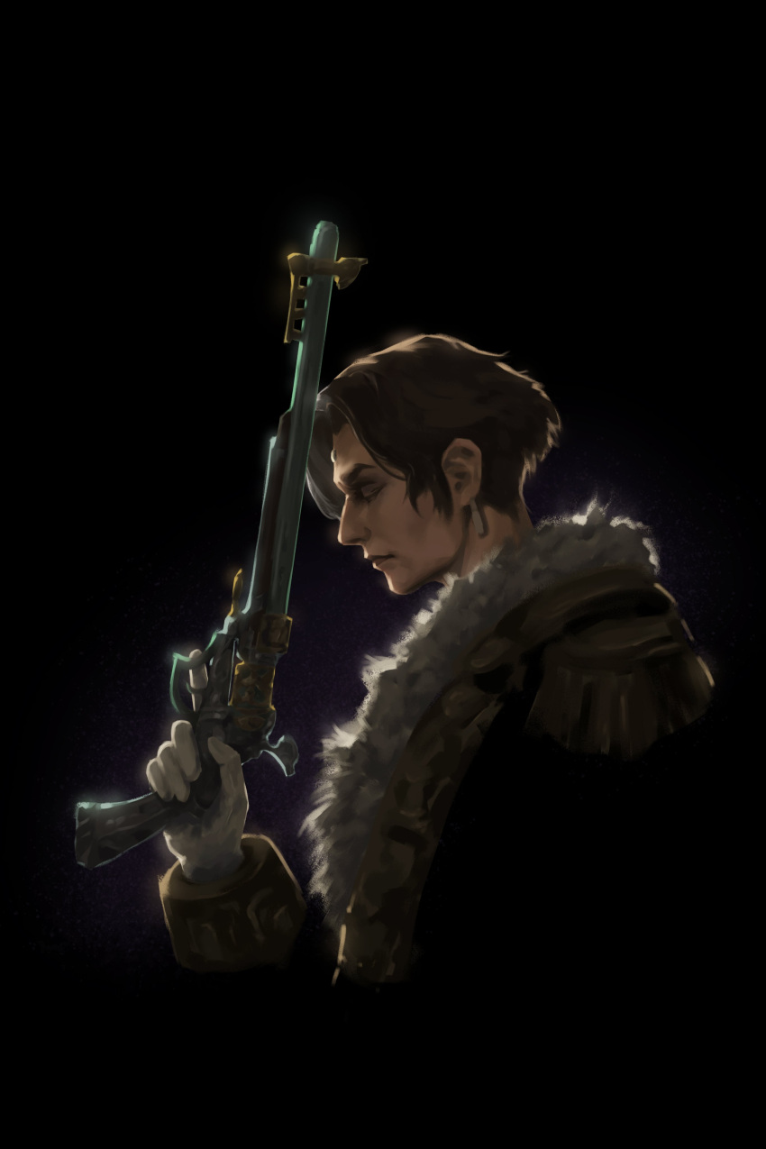 1boy, absurdres, brown_hair, closed_mouth, coat, earrings, emet-selch, epaulettes