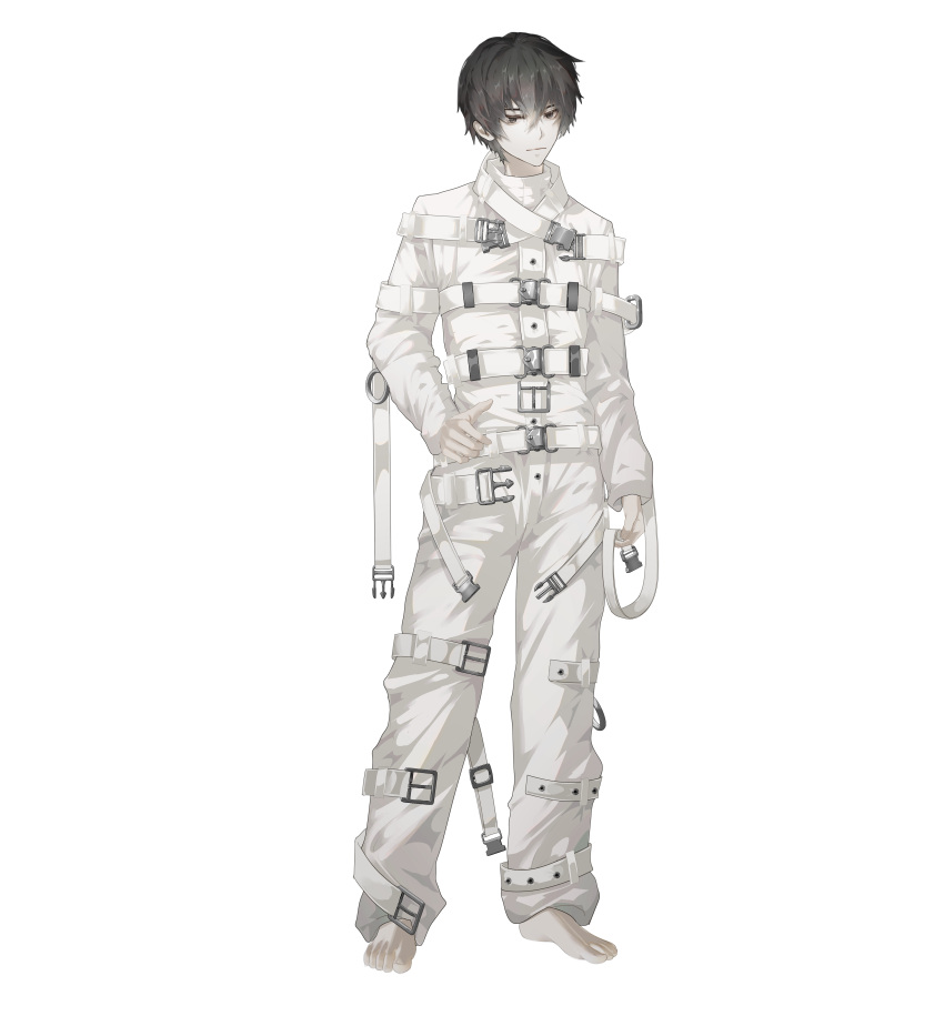 1boy, absurdres, alternate_universe, barefoot, belt, belt_buckle, black_eyes, black_hair
