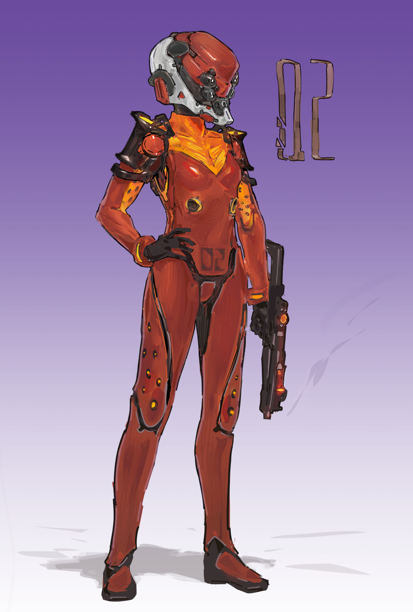 1girl, absurdres, armor, black_gloves, body_cam, bodysuit, breasts, clip_studio_paint_(medium)