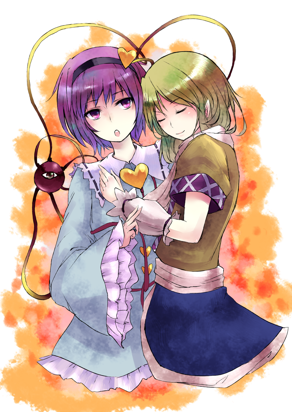 blonde_hair, closed_eyes, eyes_closed, hairband, heart, highres, komeiji_satori, leaning_in