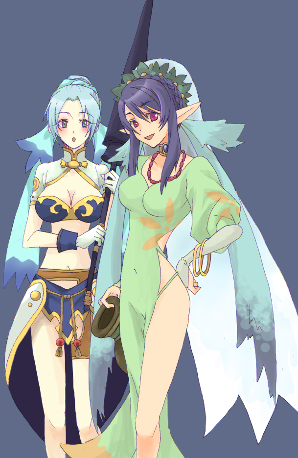 :o, aqua_hair, blue_background, blue_hair, blush, bracelet, braid, breasts