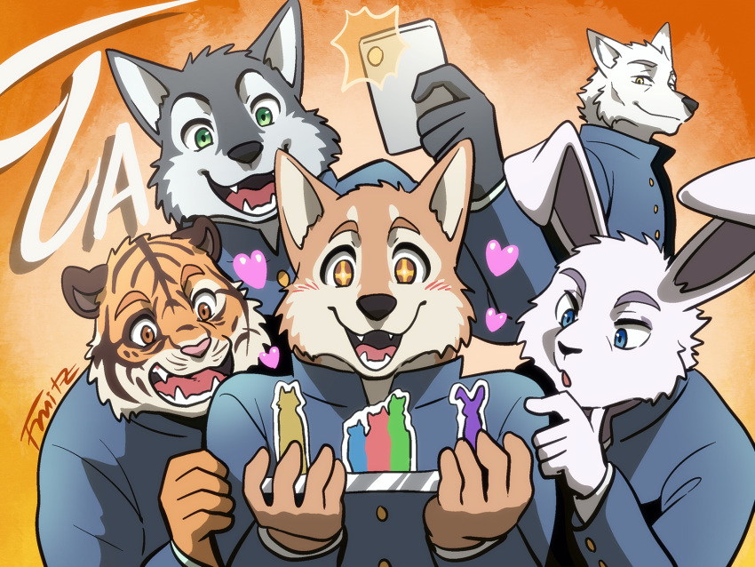 5boys, animal_ears, closed_mouth, dog_boy, dog_ears, english_commentary, fangs, fruitz_(fruitzjam)