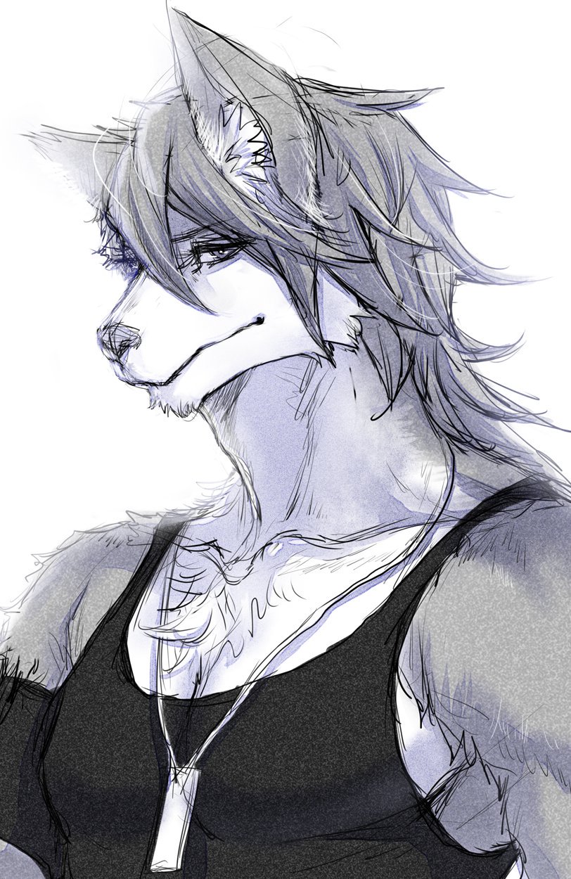 1boy, animal_ears, black_shirt, black_tank_top, chillasan, closed_mouth, commentary_request, dog_boy