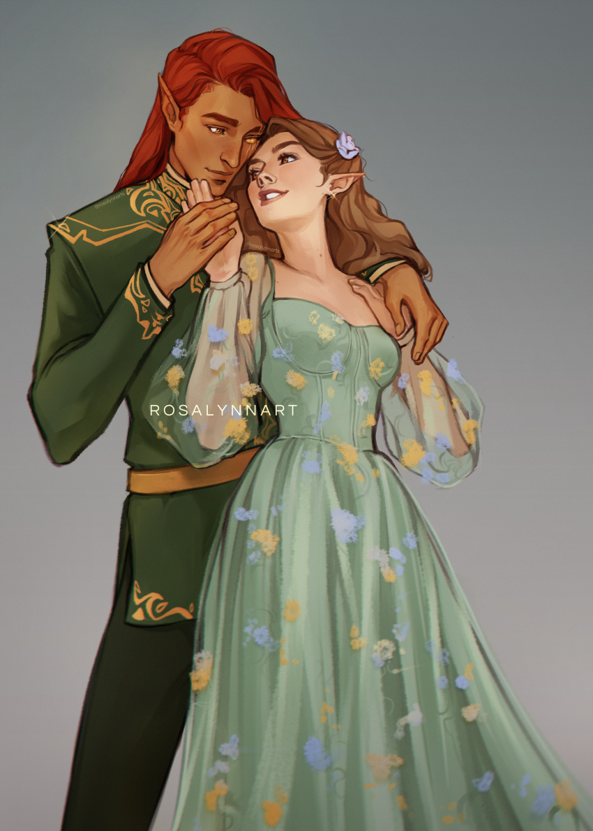 1boy, 1girl, a_court_of_thorns_and_roses_(series), absurdres, artificial_eye, artist_name, belt, brown_eyes