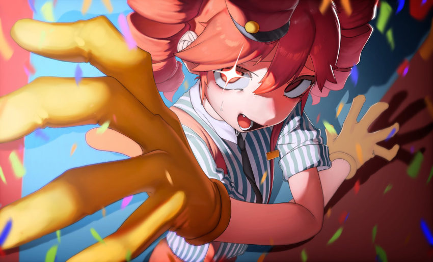 1girl, alternate_costume, birthday, black_necktie, collared_shirt, confetti, crossed_bangs, double-parted_bangs