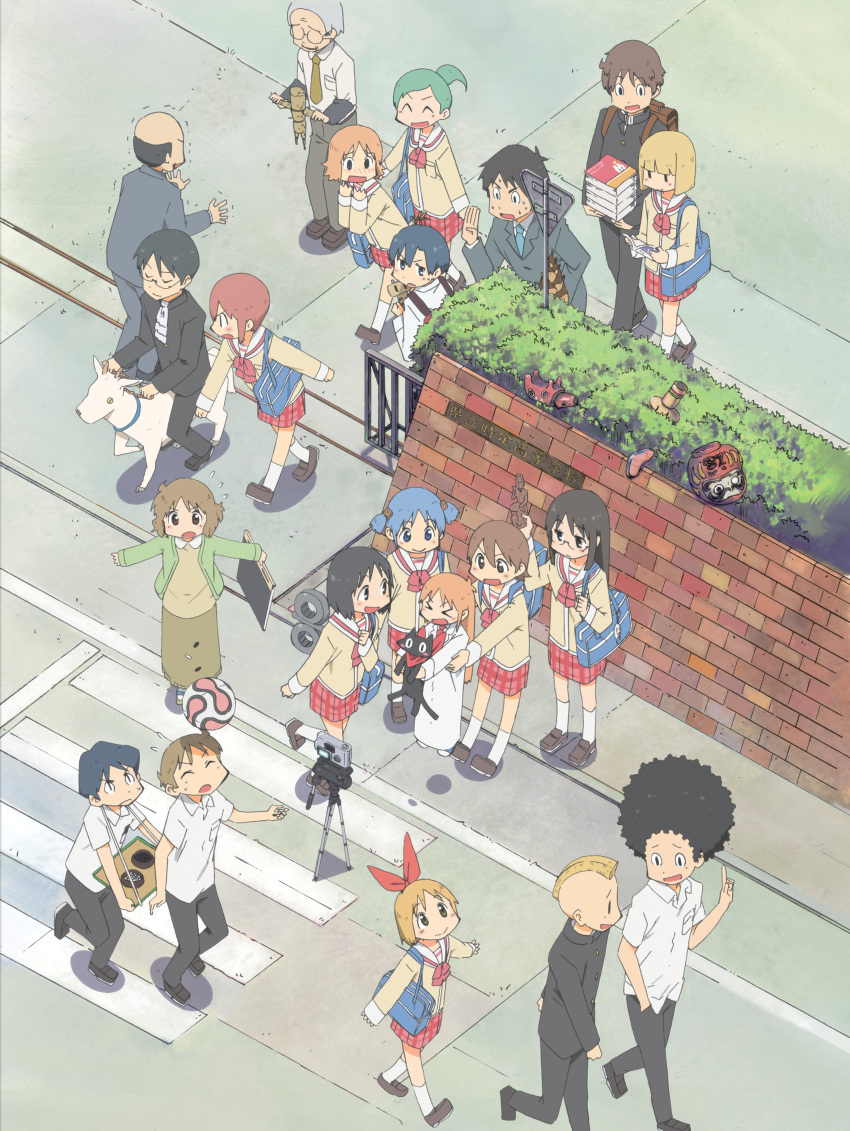 absurdres, afro, aioi_yuuko, akabeko, annaka_haruna, ball, black_hair, blonde_hair