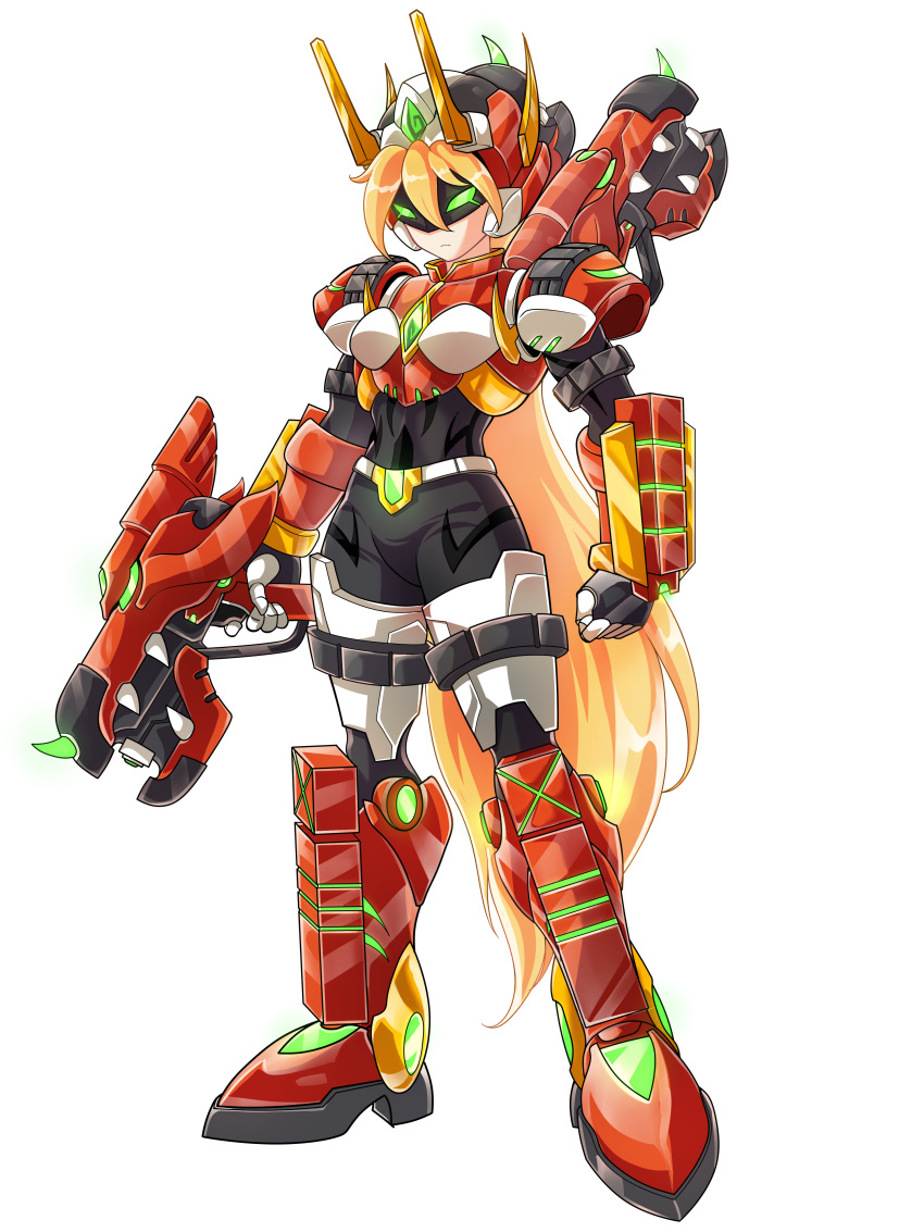 1girl, absurdres, alternate_costume, armor, armored_boots, back_holster, belt, blonde_hair