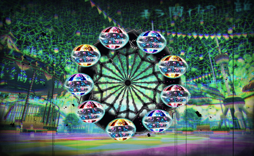amusement_park, artist_request, chelate_big_ferris_no_uwasa, creature, creature_focus, ferris_wheel, film_grain, game_cg