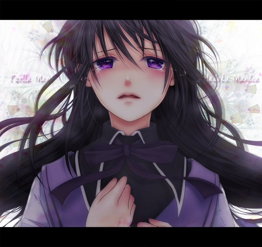 akemi_homura, black_hair, crying, face, letterboxed, long_hair, mahou_shoujo_madoka_magica, purple_eyes