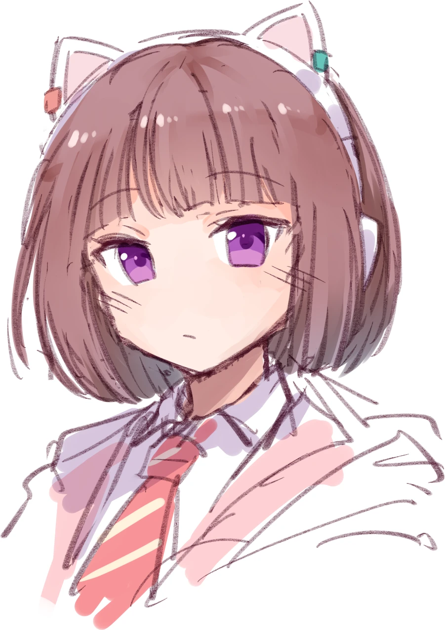 1girl, :/, animal_ear_headphones, animal_ears, bob_cut, cat_ear_headphones, chinese_commentary, closed_mouth
