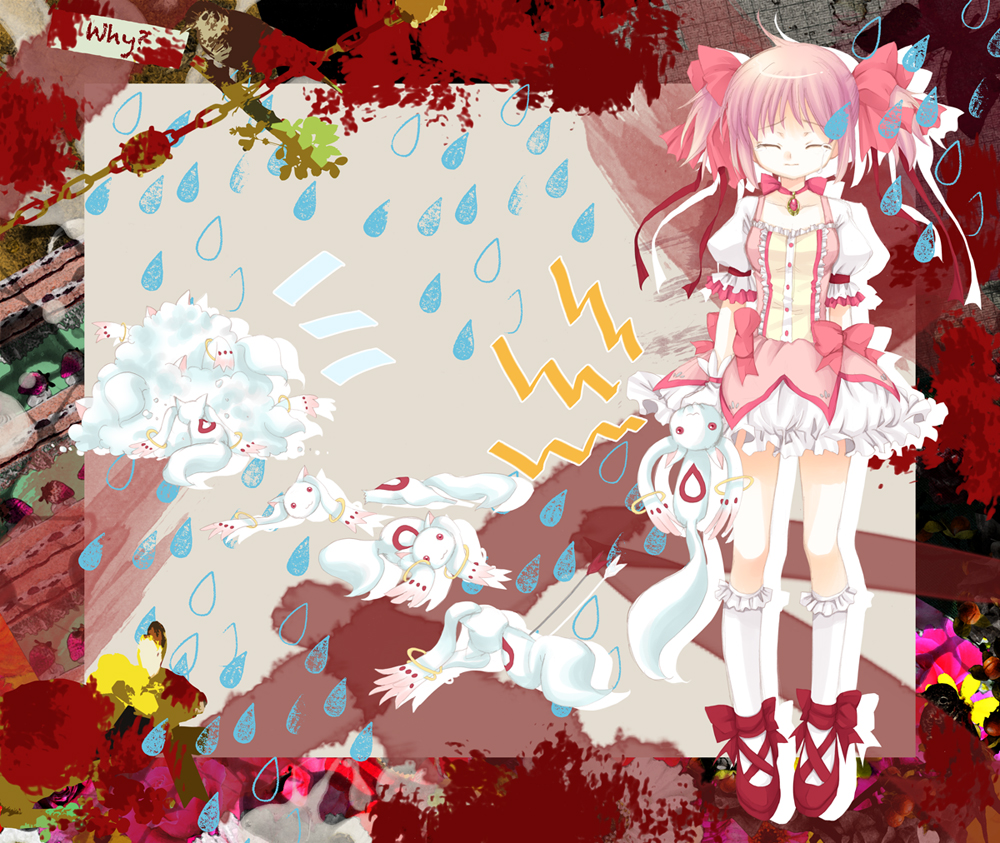 choker, clone, closed_eyes, eyes_closed, kaname_madoka, kyubey, kyuubee, magical_girl