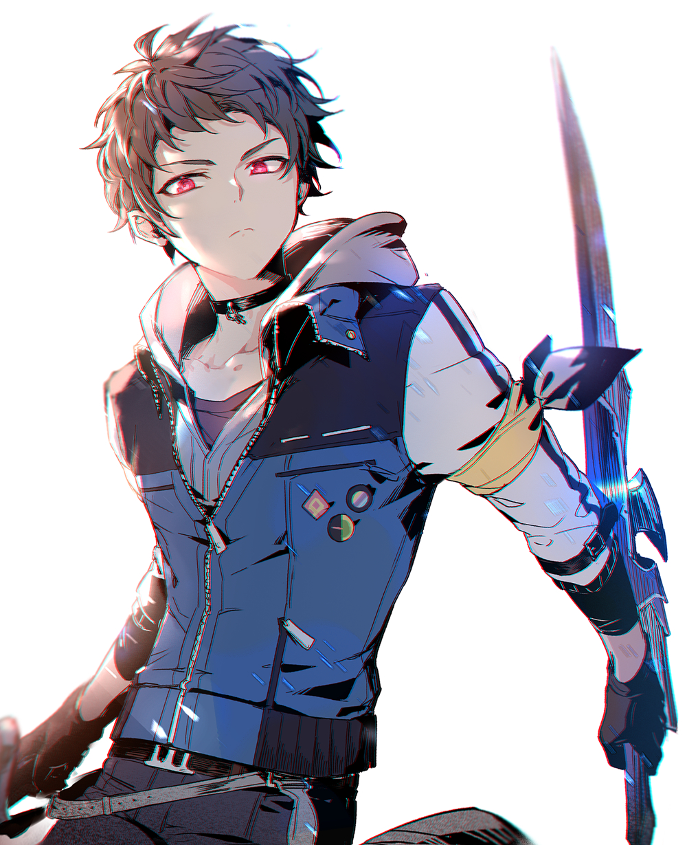 1boy, achan_(blue_semi), armband, black_gloves, brown_hair, eiyuu_densetsu, gloves, highres