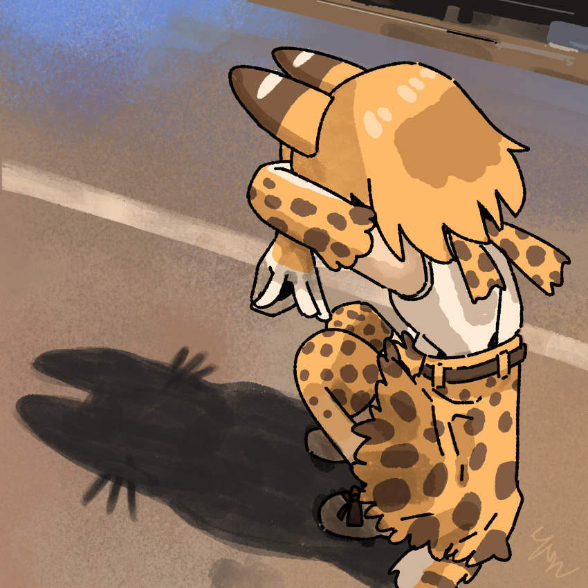 1girl, abdula, absurdres, animal_ears, animal_print, black_hair, blonde_hair, bow