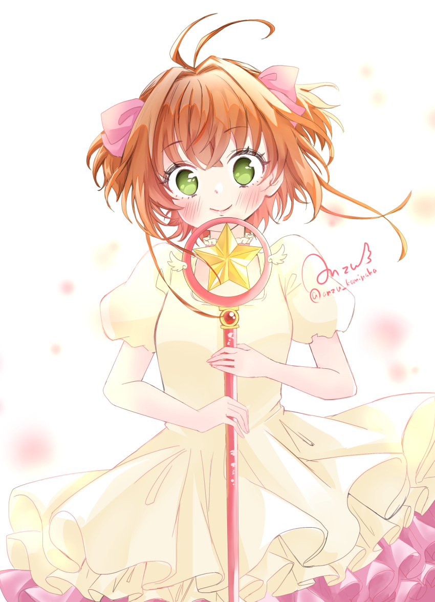 1girl, 3-nyan, absurdres, antenna_hair, brown_hair, cardcaptor_sakura, closed_mouth, cowboy_shot