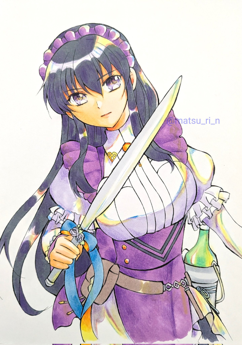 1girl, alternate_costume, apron, ayra_(fire_emblem), ayra_(tea_party)_(fire_emblem), belt, belt_bag, black_hair