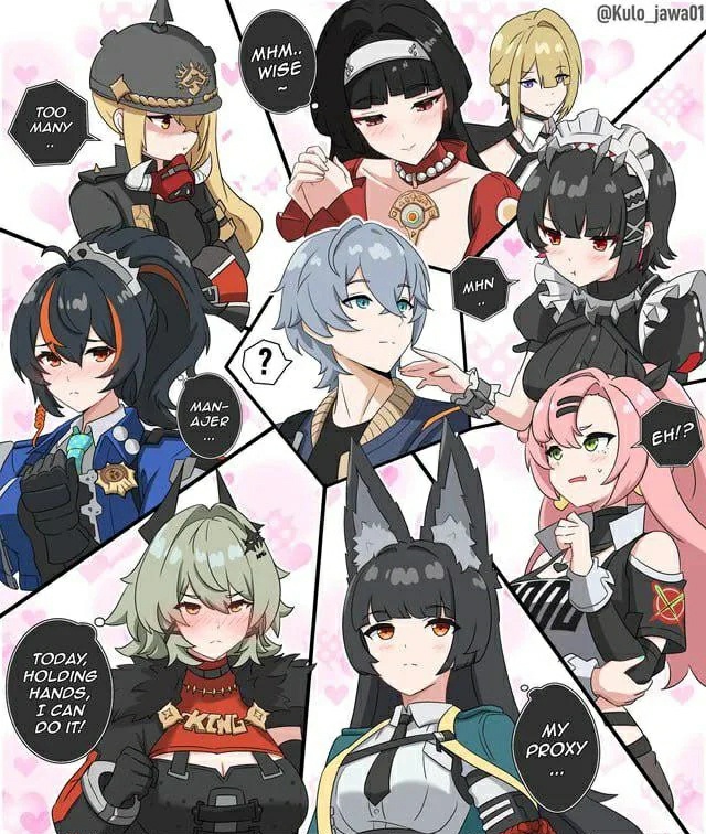 1boy, animal_ears, astra_yao, caesar_king_(zenless_zone_zero), ellen_joe, evelyn_chevalier, harem, hetero