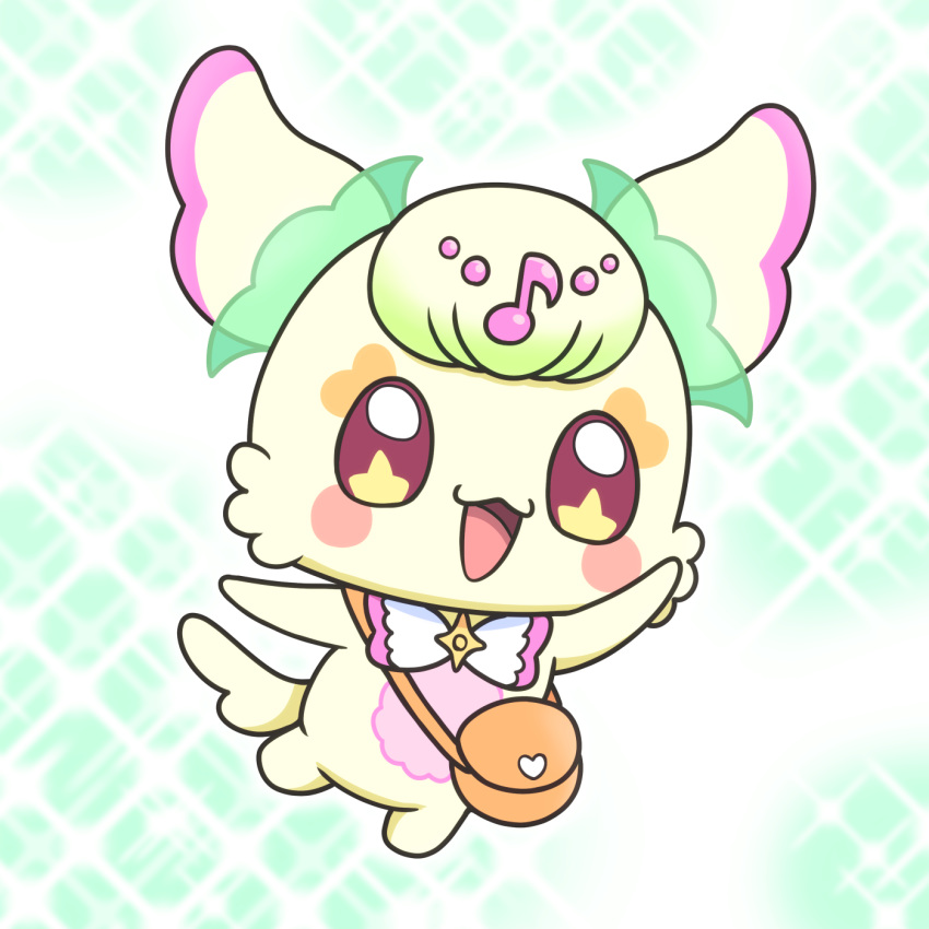 1girl, :3, :d, arm_up, bag, blush_stickers, bow, bowtie