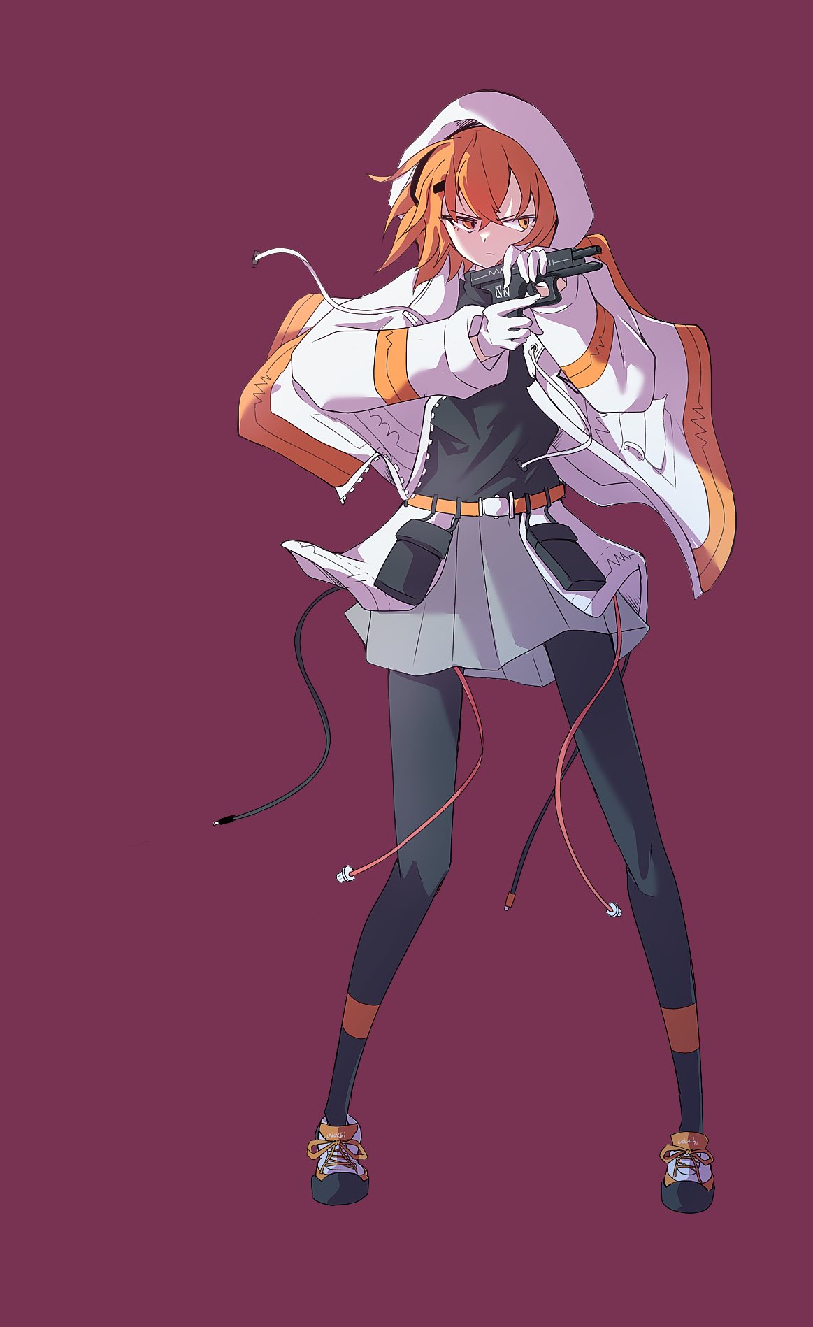 1girl, a.i._voice, adachi_rei, belt, belt_pouch, black_pantyhose, black_shirt, cable