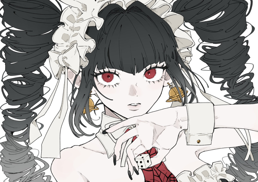 1girl, bare_shoulders, black_hair, celestia_ludenberg, collarbone, danganronpa:_trigger_happy_havoc, danganronpa_(series), dice