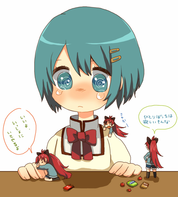 2girls, bad_id, blue_eyes, blue_hair, casual, chibi, face, fang