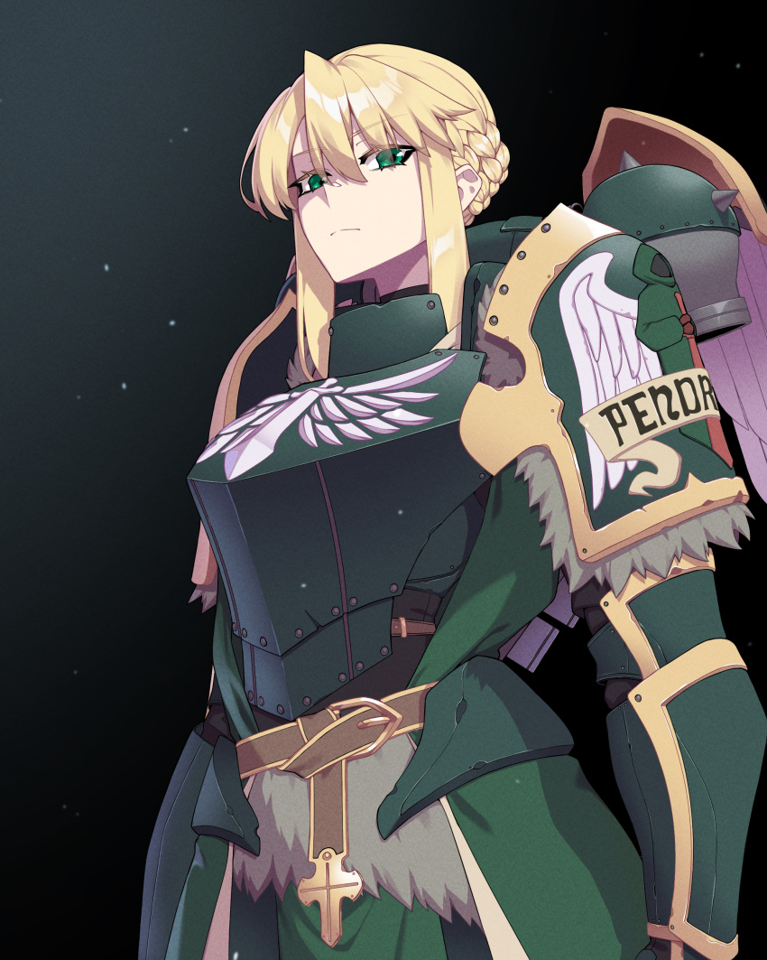 absurdres, adeptus_astartes, armor, artoria_pendragon_(fate), artoria_pendragon_(lancer)_(fate), blonde_hair, dark_angels, fate/grand_order