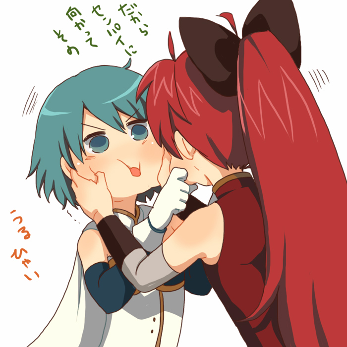 bad_id, blue_eyes, blue_hair, cheek_pinch, cheek_pinching, long_hair, mahou_shoujo_madoka_magica, mii_(popotan)