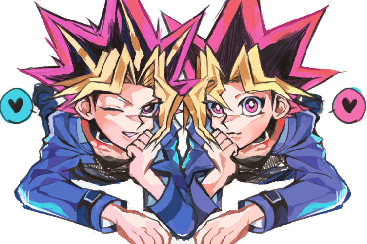 2boys, black_collar, black_hair, blonde_hair, blue_jacket, collar, commentary_request, erk_(okra_ecory)