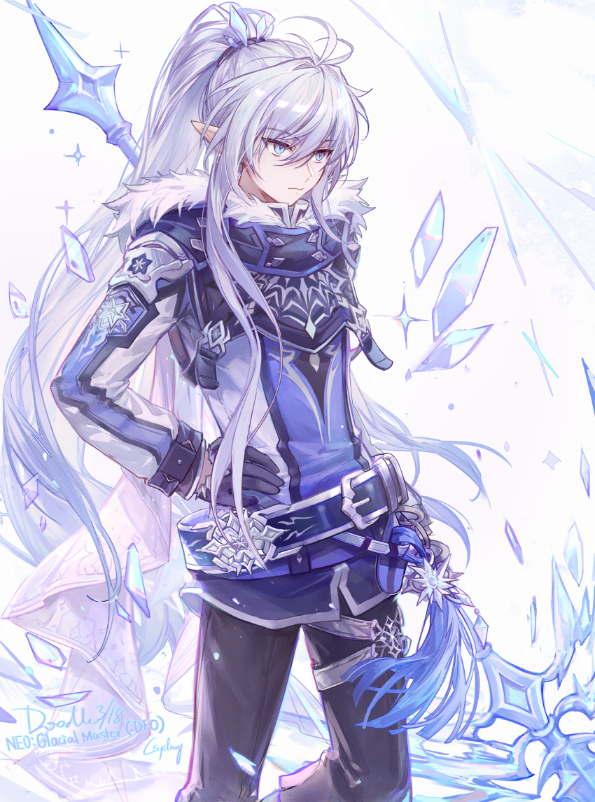 1boy, artist_name, black_gloves, black_pants, blue_eyes, blue_jacket, cowboy_shot, csyday