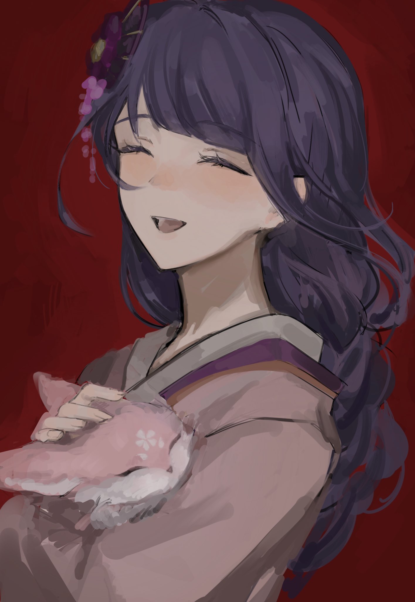 1girl, 9zd1fgm7hp87066, animal, closed_eyes, commentary, fox, genshin_impact, hair_ornament