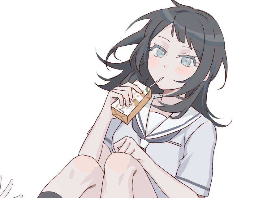 1girl, bang_dream!, bang_dream!_it's_mygo!!!!!, black_hair, black_socks, blue_eyes, blue_neckerchief, blue_shirt