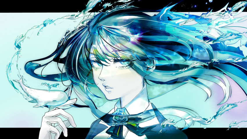 1girl, absurdres, ado_(utaite), aegyo_sal, blue_eyes, blue_flower, blue_hair, blue_rose