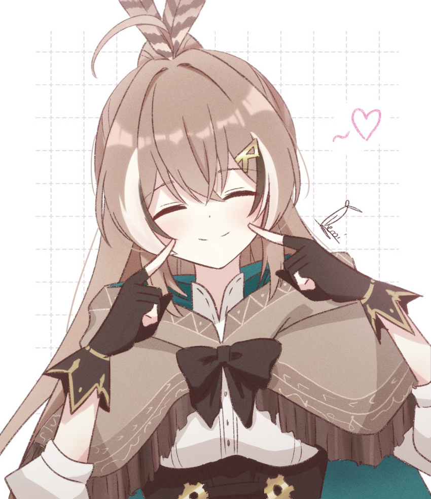 1girl, ahoge, brown_capelet, brown_cloak, brown_corset, brown_hair, capelet, cloak
