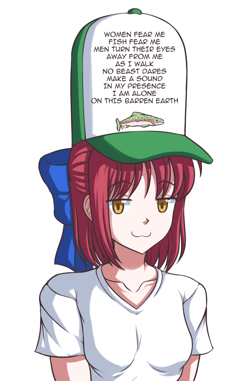 1girl, :3, alternate_costume, blue_bow, bow, fish, hair_bow, hat