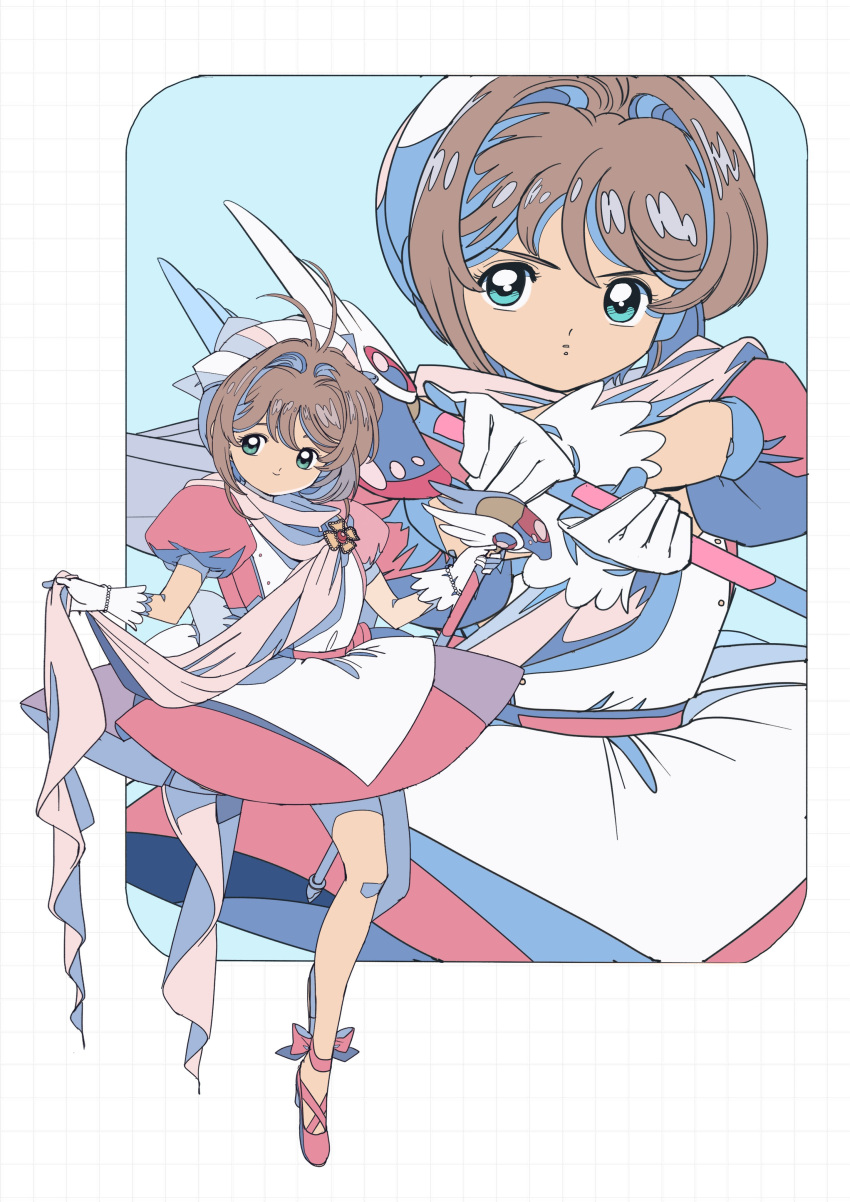 1girl, absurdres, ballet_slippers, bow, bracelet, brooch, brown_hair, cardcaptor_sakura