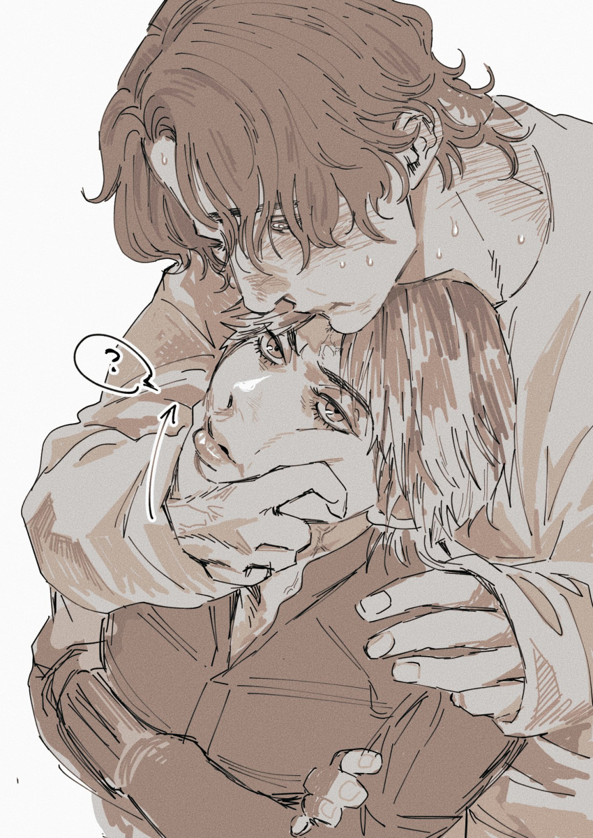 1boy, 1girl, 3000_etc, animification, blush, earrings, fingerless_gloves, gloves