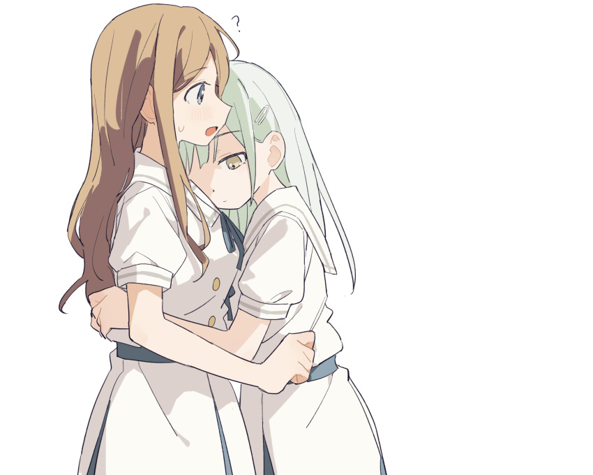 2girls, :/, :o, ?, bang_dream!, bang_dream!_it's_mygo!!!!!, blue_eyes, blue_ribbon